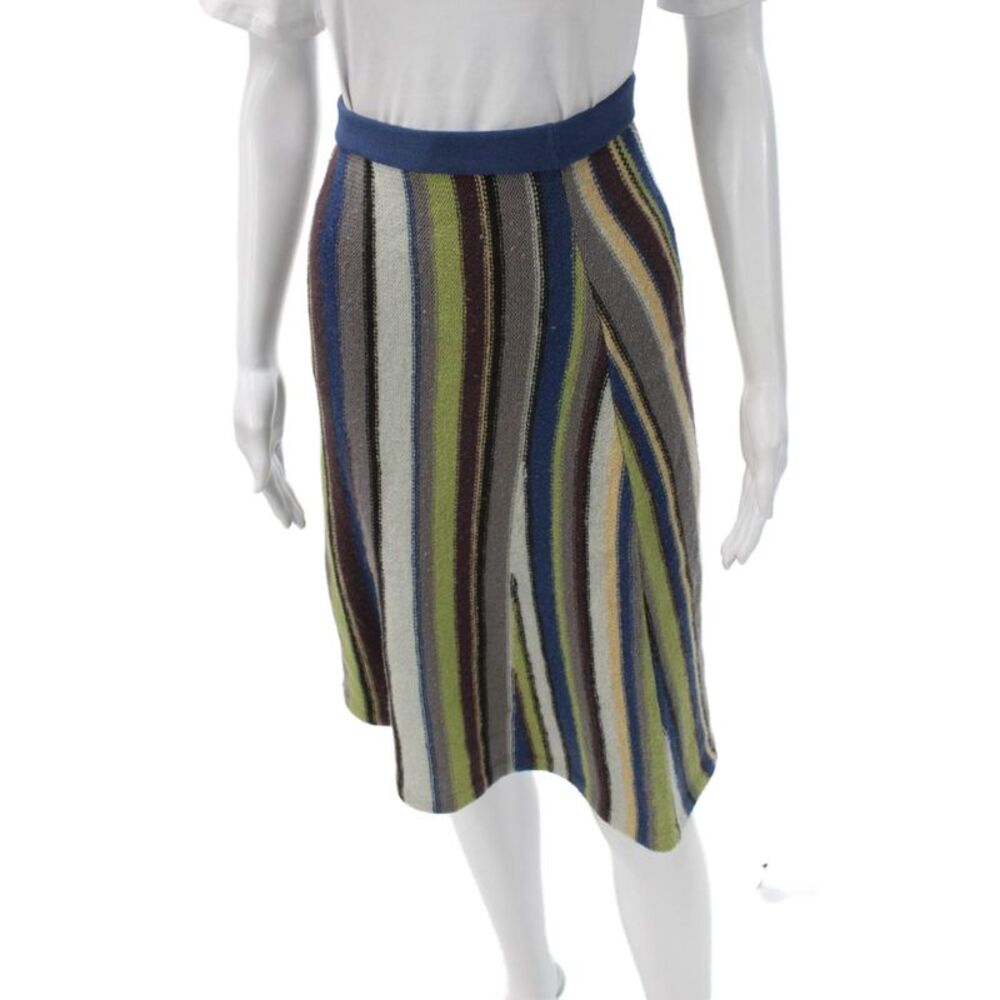 Kenzo Paris Women A-Line Wool Striped Knee Length Skirt Multicolor Size S